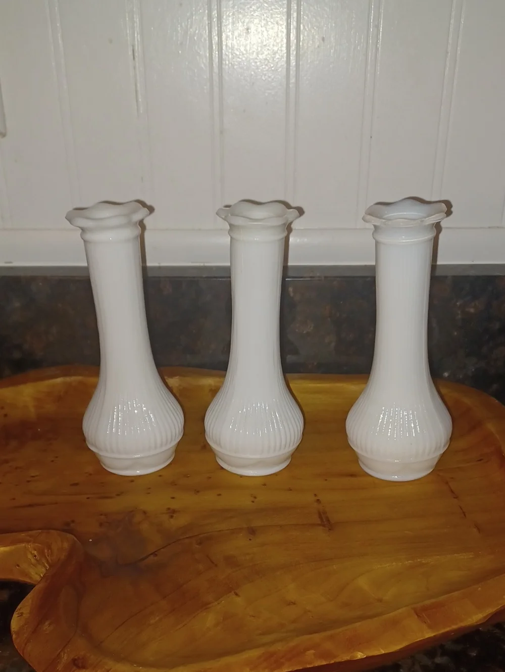 Vintage 1960s Randall White Milk Glass Ribbed Bud Vase 1